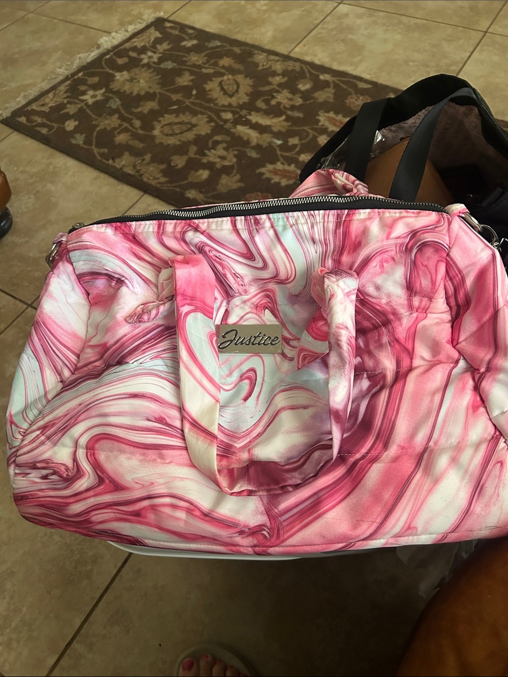 Justice Pink Marble Print Travel Duffel VGUC